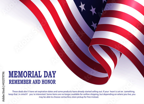 White composition with USA flag silhouette, design element, memorial day