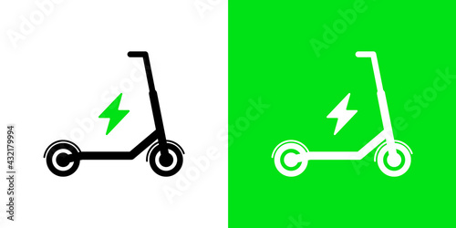 Electric Scooter Icon. Charging E-Scooter Icon Illustration. Vector Flat Icons of Escooter Green Eco-Friendly Transportation Scooter photo