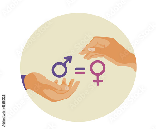 Gender aquality concept. Male and female hands 