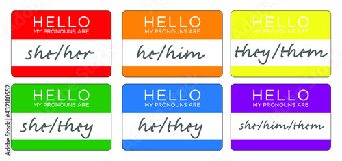 Pronoun sticker name tags for multiple genders