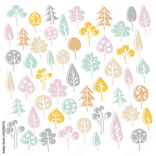 Scandinavian forest textile graphics. Woodland illustration. Pattern.