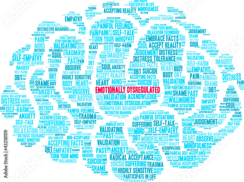 Emotionally Dysregulated Word Cloud on a white background. 