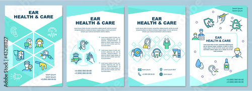 Ear health and care brochure template. Gently cleaning ears. Flyer, booklet, leaflet print, cover design with linear icons. Vector layouts for presentation, annual reports, advertisement pages