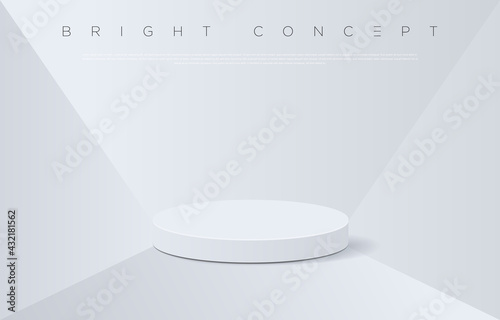 White geometrical shape podium floor concept. Minimalist bright room with pedestal for advertising design, website, presentation, wallpaper, winning celebration commercial etc. Vector EPS