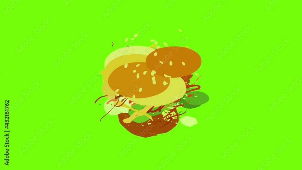 Burger icon animation cartoon object on green screen background Burger icon animation cartoon object on green screen background