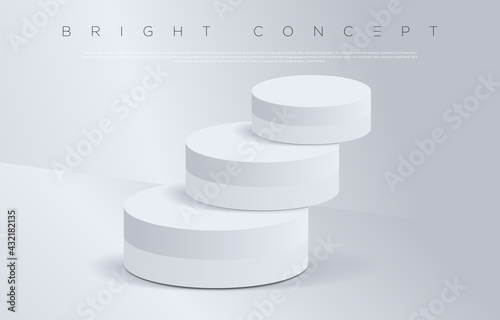 White geometrical shape podium floor concept. Minimalist bright room with pedestal for advertising design, website, presentation, wallpaper, winning celebration commercial etc. Vector EPS