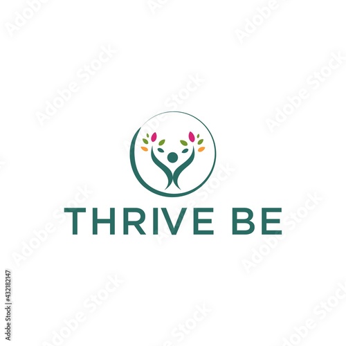 thrive logo design and wellness leaf vector illustration