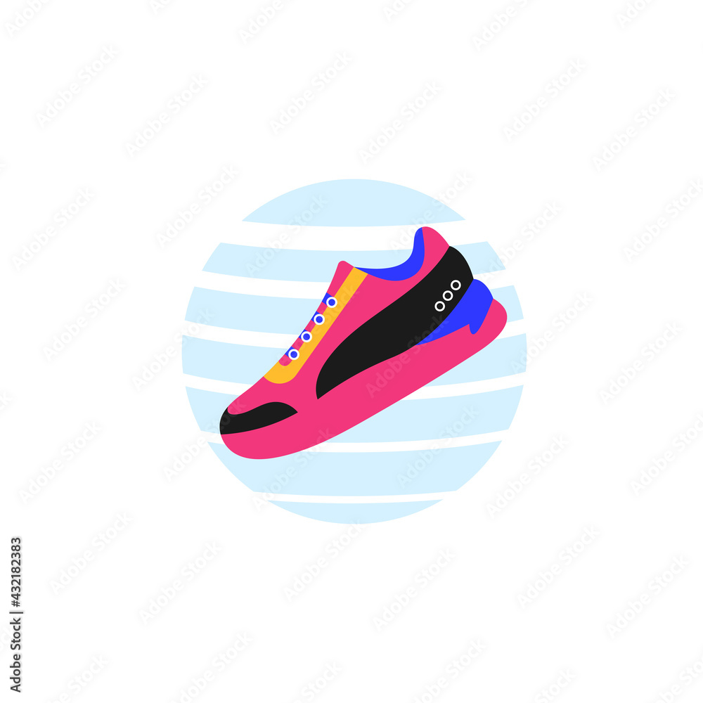 Sports sneaker on the background of the ball. Logo. The concept of an active lifestyle and sports training. Vector illustration isolated on white background.. Sports sneaker on the background of the ball. Logo. The concept of an active lifestyle and sports training. Vector illustration isolated on white background..