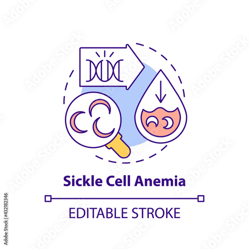 Sickle cell anemia concept icon. Chronic blood disorder. Illness diagnosis. Genetic disease treatment idea thin line illustration. Vector isolated outline RGB color drawing. Editable stroke