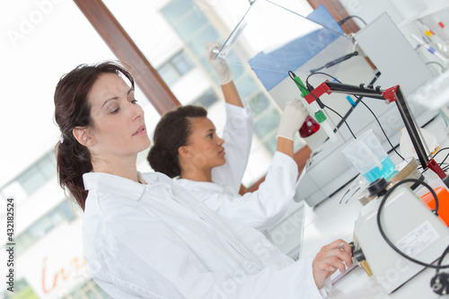 female scientist adjusting lab equipment