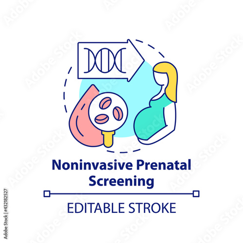 Noninvasive prenatal screening concept icon. Pregnant woman checkup. Genetic inheritance examination idea thin line illustration. Vector isolated outline RGB color drawing. Editable stroke