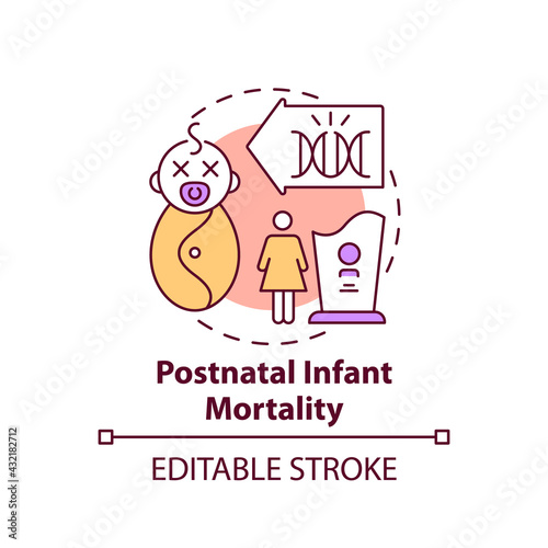 Postnatal infant mortality concept icon. Postpartum, neonatal death. Baby illness. Genetic disease idea thin line illustration. Vector isolated outline RGB color drawing. Editable stroke