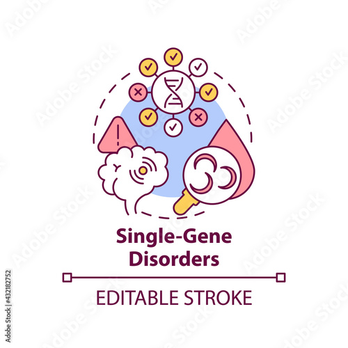 Single gene disorders concept icon. Sickle cell disease. Cystic fibrosis. Chronic syndromes. Genetic disease idea thin line illustration. Vector isolated outline RGB color drawing. Editable stroke