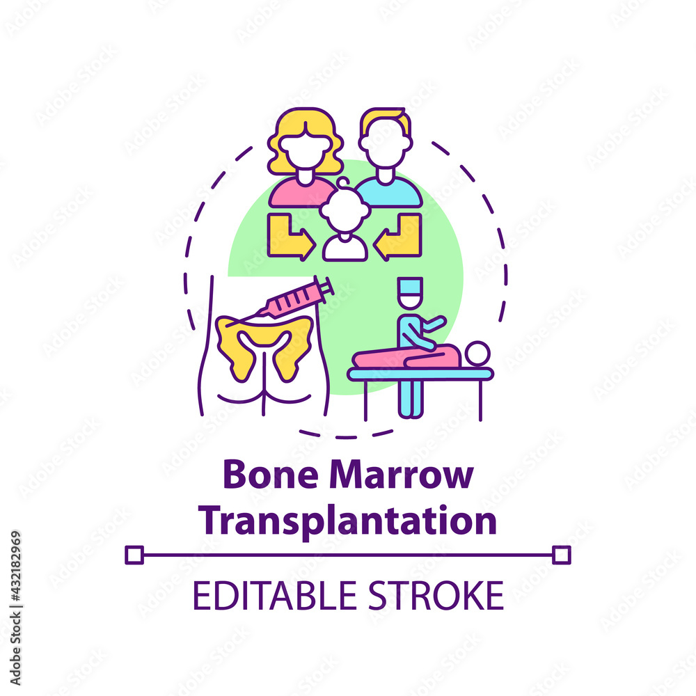 Obraz premium Bone marrow transplantation concept icon. Donor from family for surgical procedure. Genetic disease idea thin line illustration. Vector isolated outline RGB color drawing. Editable stroke