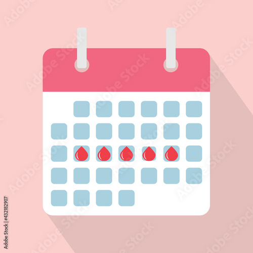 calendar with marked menstrual cycle days- vector illustration