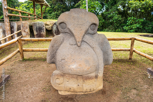 Ancient pre-columbian statues in San Agustin, Huila, Colombia. archeological park UNESCO WORLD HERITAGE of Colombia