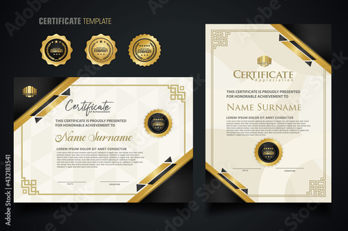 Luxury certificate template with elegant corner frame and realistic texture pattern, diploma Vector illustration