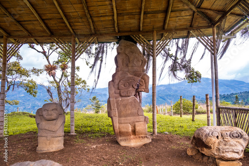 Ancient pre-columbian statues in San Agustin, Huila, Colombia. archeological park UNESCO WORLD HERITAGE of Colombia photo