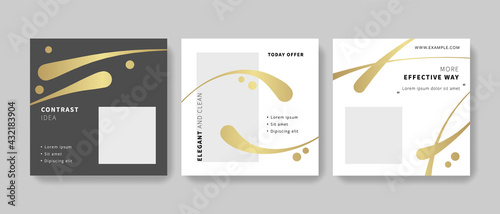 Elegant gold social media layout for business, square instagram and facebook templates, serious clean editable design for company	
