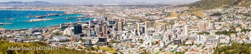 Elevated Panoramic view of Cape Town CBD and Harbor in South Africa