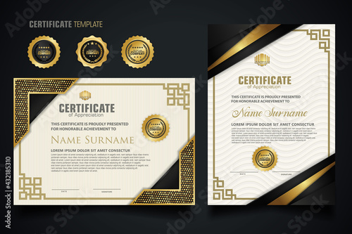 Luxury certificate template with elegant corner frame and realistic texture pattern, diploma Vector illustration