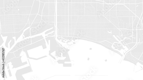 Light grey and white Long Beach city area vector background map, streets and water cartography illustration.