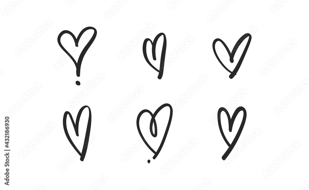 Heart doodles set. Hand drawn vector illustration of hearts. Love symbols. Heart doodles set. Hand drawn vector illustration of hearts. Love symbols.