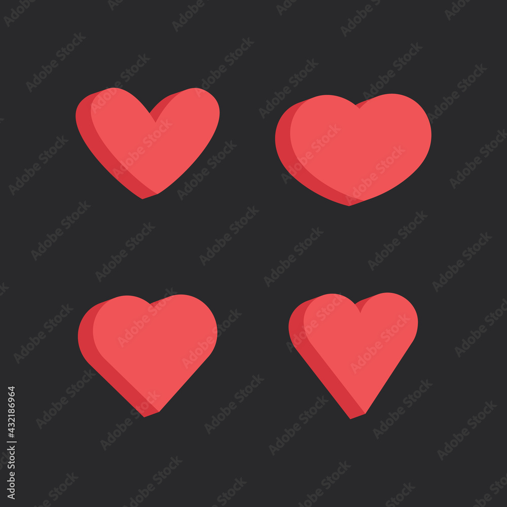 3d heart set, flat style design. Love symbol for valentine's day.