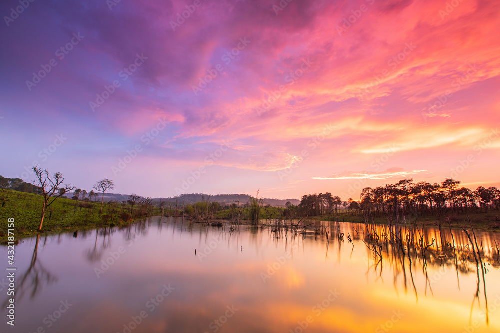 Colorful sunset in Thung Salaeng Luang national park, Phitsanulok  province, Thailand.