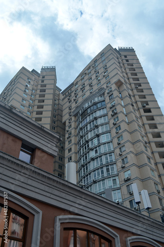 Modern residential area in Kiev. Exterior.Streets buildings detales. 