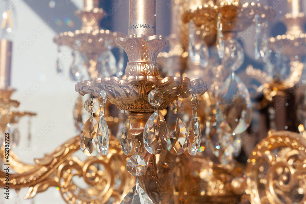 Glass chandeliers with iridescent elements Glass chandeliers with iridescent elements