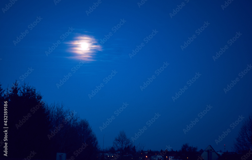  moon on night sky, blue hour                              
