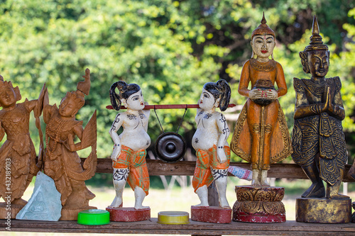 Handmade souvenirs in a tourist stall on the street market near Inle Lake in Burma, Myanmar. Close up