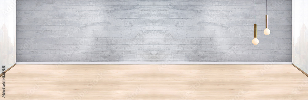 new empty room and interior design, hanging lamp. 3D illustration new empty room and interior design, hanging lamp. 3D illustration