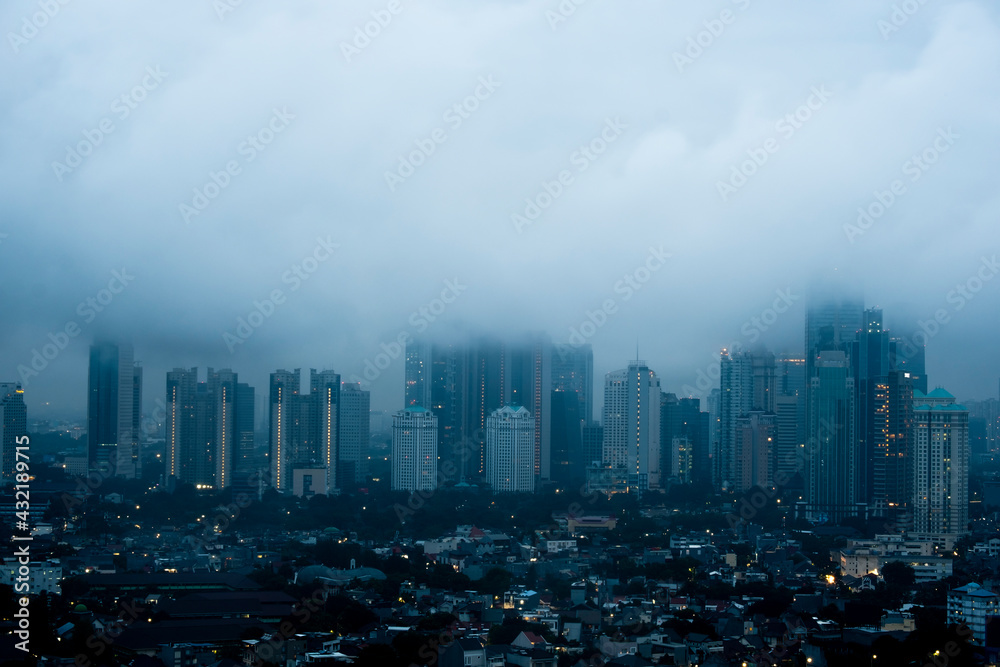 Low cloud and fog form in the Jakarta City. Jakarta is a capital city of indonesia. 