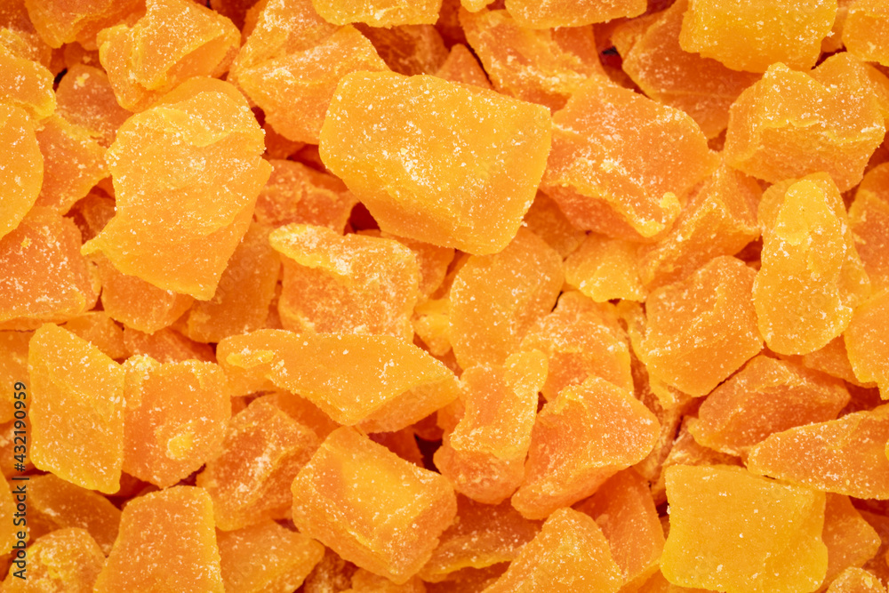 background and texture of dried mango fruit diced background and texture of dried mango fruit diced