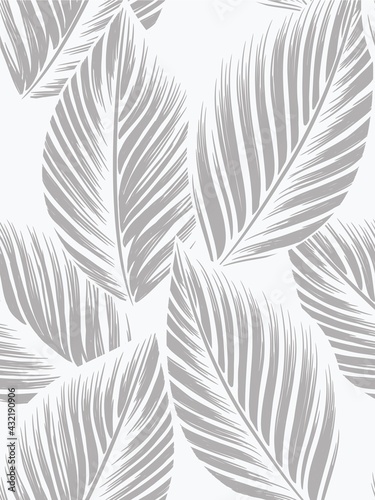 seamless grey abstract background with grey leaves drawn by thin lines