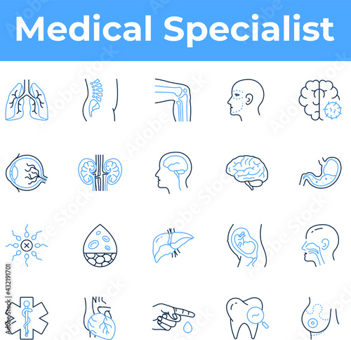 Medical specialist, professions icon set