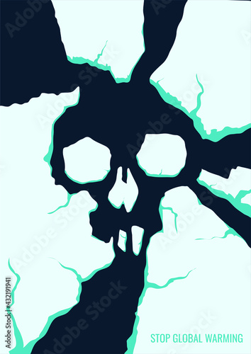 vector concept illustration on the theme of ecology, ecological crisis, global warming, melting glaciers, saving glaciers. ice floes that melt will form a skull. can be used as a social poster.