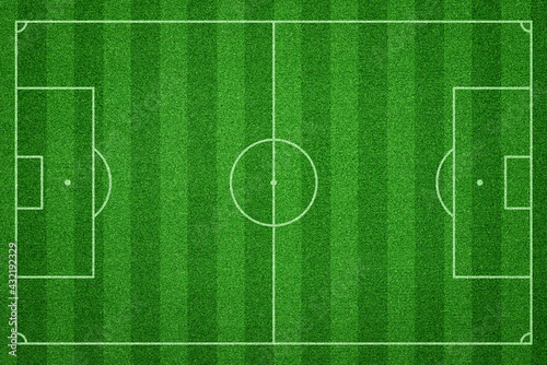 Flat lay of Soccer field, Football field with vertical stripe cutting. True dimension scale.