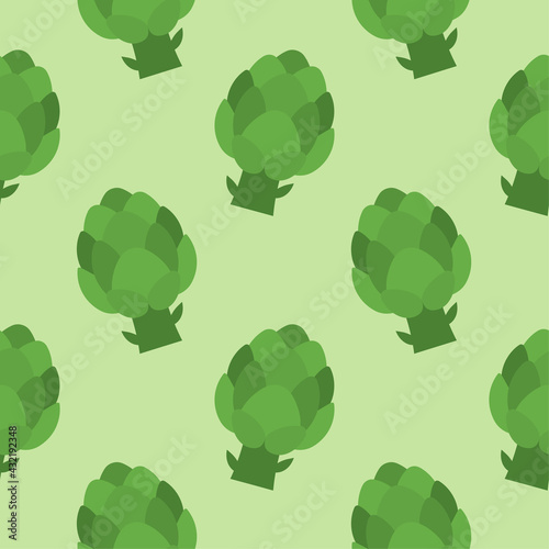 artichoke flat design seamless pattern. Seamless pattern with leaves and vegetable. Vector illustration of art. Vintage background. Kitchen and restaurant design for fabrics, paper