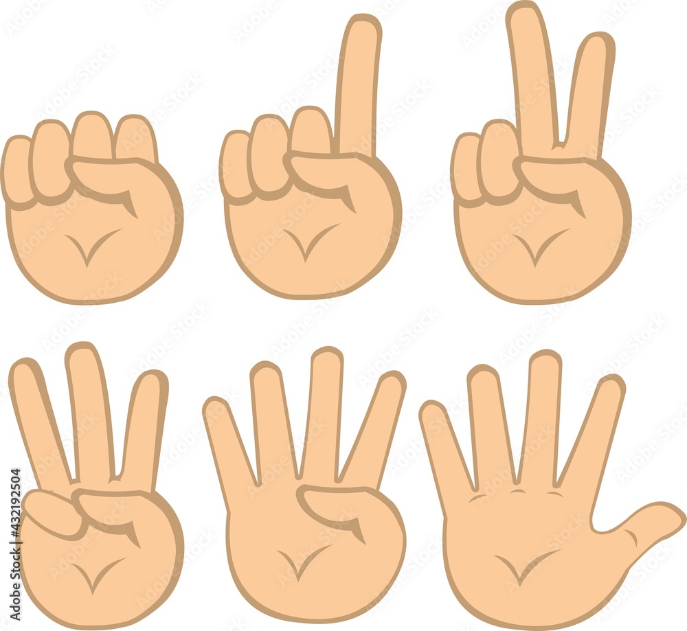 Vector illustration of emoticons of hands counting to number five Vector illustration of emoticons of hands counting to number five