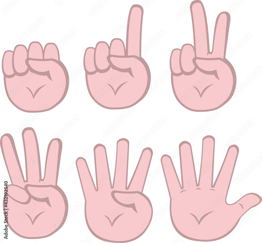 Vector illustration of emoticons of hands counting to number five Vector illustration of emoticons of hands counting to number five