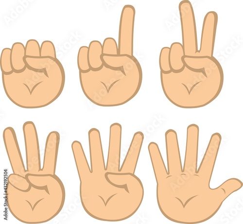 Vector illustration of emoticons of hands counting to number five