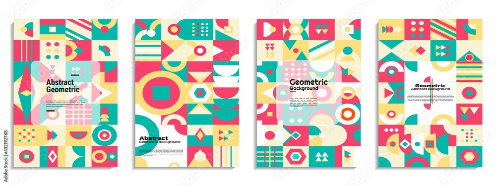 Plakat Abstract cover set Bauhaus geometric pattern background. It is suitable for poster, banner, flyer, etc. Vector illustration