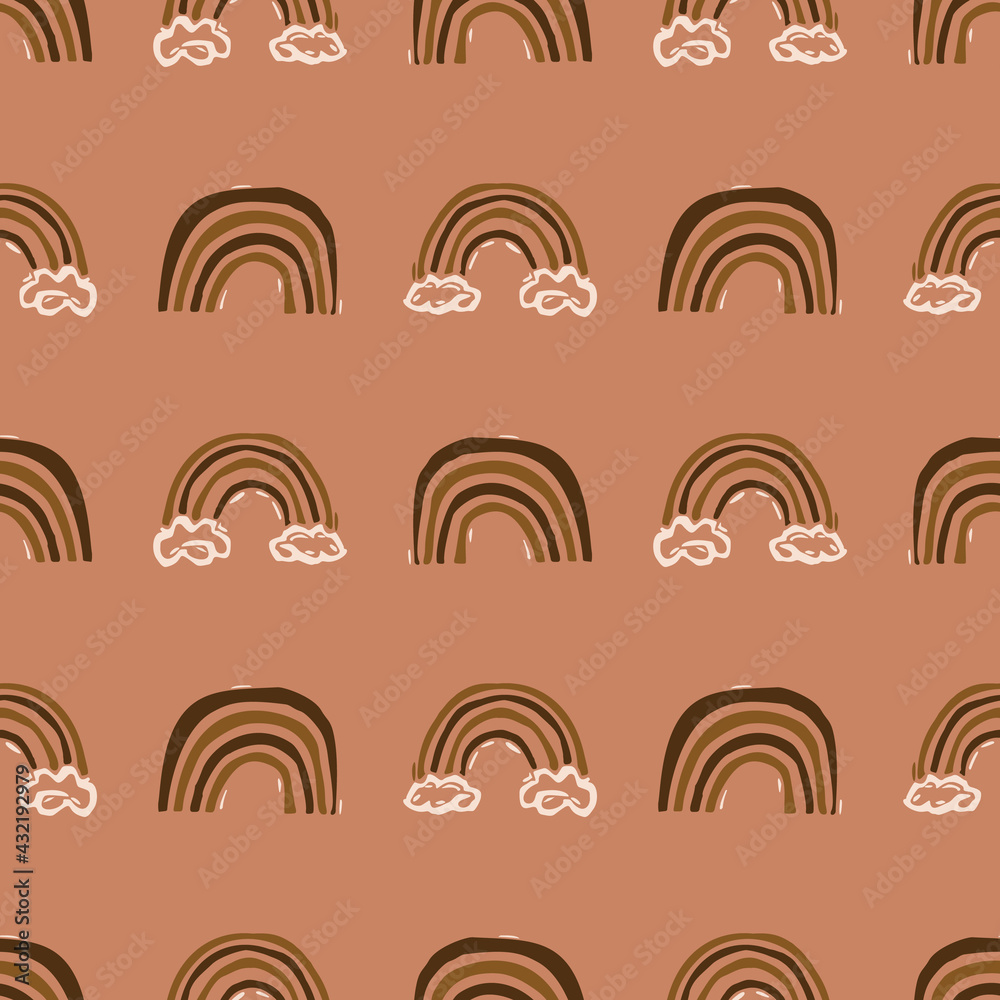 Seamless minimalist doodle rainbow pattern background. Calm boho earthy  tone color wallpaper. Modern scandi unisex flower design. Organic childish  gender neutral baby all over print. Hand drawn. Stock Vector | Adobe Stock