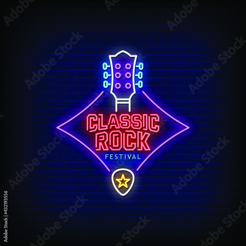 Classic Rock Festival Logo Neon Signs Style Text Vector