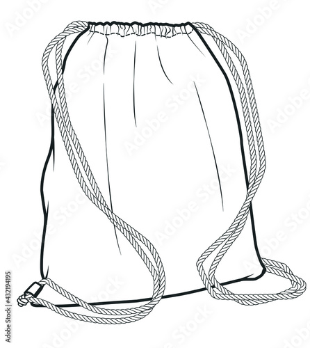 Drawstring Bag Flat sketch. Drawstring Bag Mockup