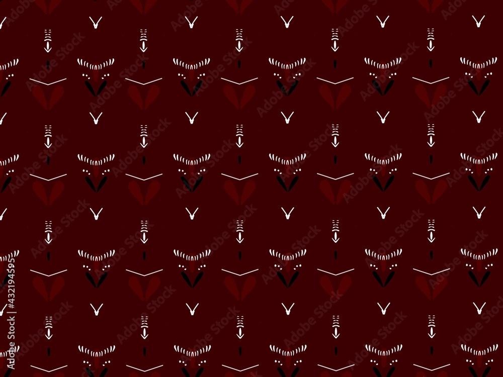 Obraz premium Maroon ajrak block print abstract geometric block pattern for textile design background wall paper tile decor with brown white and black color