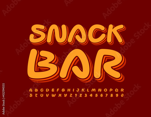 Vector creative emblem Snack Bar. Isometric handwritten Font. Layered Alphabet Letters and Numbers set